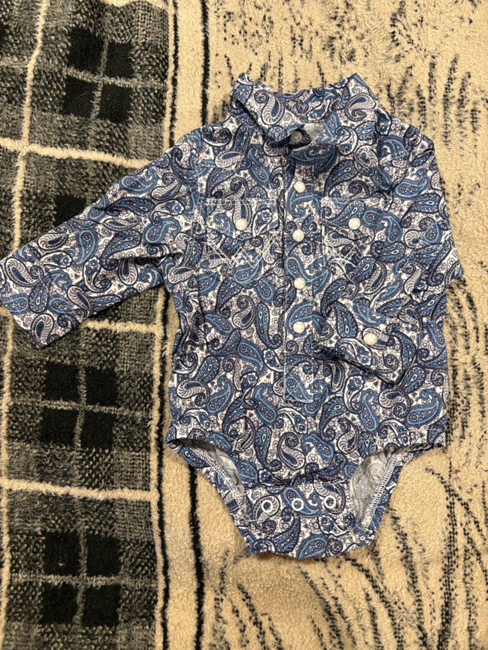 Wrangler Blue Paisley Long-Sleeve Baby Onesie